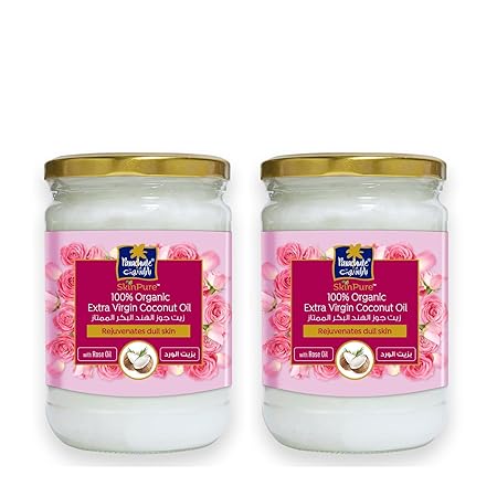 Parachute Advansed SkinPure 100% Organic Extra Virgin Coconut Oil with Rose Oil |Face & Body Oil Moisturizer |Boosts Collagen| Cold Pressed | 6.7 fl.oz | Glass Jar (Pack of 2)