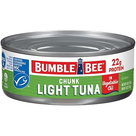 Bumble Bee Chunk Light Tuna In Oil, 5 oz Can - Wild Caught Skipjack Tuna - 22g Protein Per Serving - MSC Certified Sustainable Seafood, Non-GMO, Gluten Free, Kosher