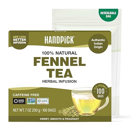 HANDPICK Fennel Seed Tea Bags (100 Count), Authentic Indian Origin with Natural Aroma & Sweetness | Naturally Support Digestion & Immune System | 100% Pure, Non GMO & Caffeine Free