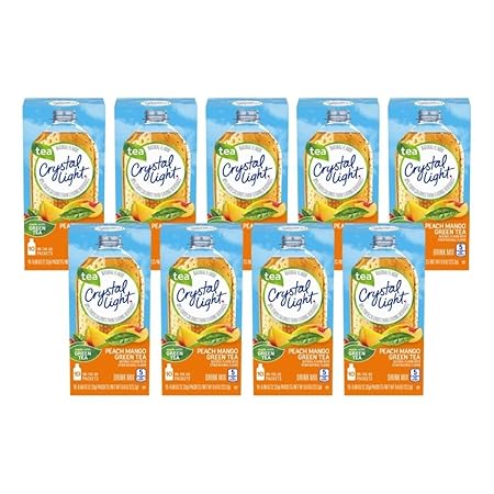 Crystal Light On The Go Peach Mango Green Tea Drink Mix, 10-Packet Box (Pack of 9)