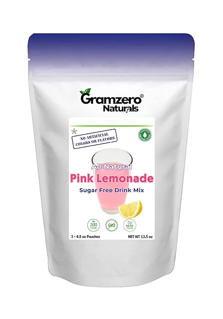 GramZero All Natural Pink Lemonade Zero Calorie Sugar Free Drink Mix, Great For Nutrition Club Loaded Tea, Stevia Sweetened
