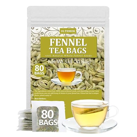 Premium Fennel Tea Bags, 80 Tea Bags. Made with Natural Whole Fennel Seeds, Caffeine Free & No Additives.