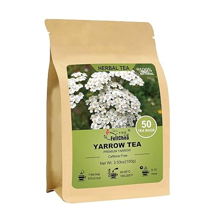 FullChea - Yarrow Tea Bags, 50 Count, 2g/bag - Premium Yarrow Herb - Non-GMO - Caffeine-free - Aid Digestion & Boost Immunity