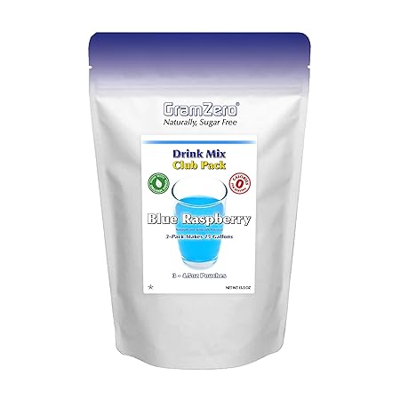 GramZero Blue Raspberry Zero Calorie Sugar Free Drink Mix, Great For Nutrition Club Loaded Teas, Stevia Sweetened
