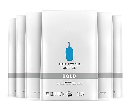 Blue Bottle Whole Bean Organic Coffee, Bold, Dark Roast, 12 Ounce bag (Pack of 6)