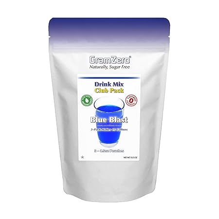 GramZero Blue Blast Zero Calorie Sugar Free Drink Mix, Great For Nutrition Club Loaded Teas, Stevia Sweetened