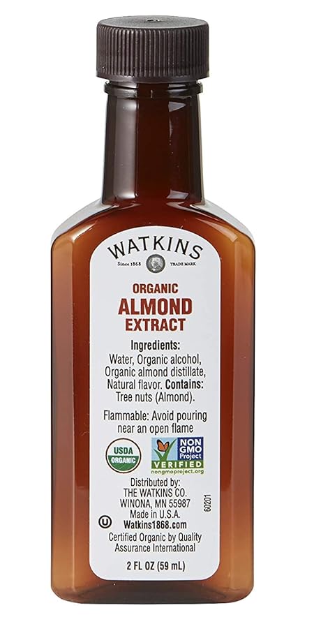 Watkins Organic Pure Almond Extract, Non-GMO, Kosher, 2 oz. Bottle, 1-Pack