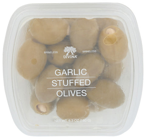 Divina 
Cup Olives Garlic Stuffed, 6.3 OZ.