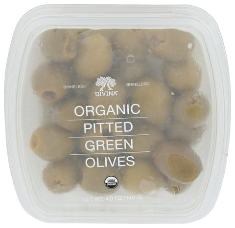 Divina 
Cup Olives Pitd Grn Org, 4.9 OZ.