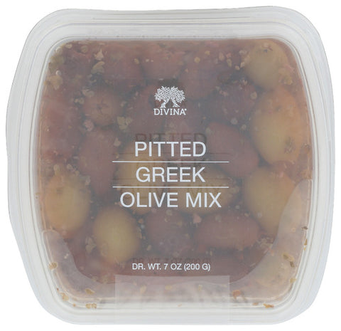Divina 
Cup Olive Mix Greek Pitted, 7.4 OZ.