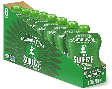 Mammachia Chia Squeeze Green Magic Vitality Snack, Vegan Friendly, Kosher, USDA Certified Organic, Gluten Free & Non-GMO, 3.5 Ounce (Pack of 16)