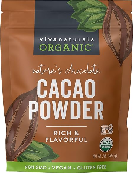 Organic Cacao Powder, Unsweetened, 2 lb (907 g) – Rich Dark Chocolate Flavor, Perfect for Baking, Smoothies & Hot Chocolate – Vegan, Keto, Paleo, Non-GMO & Gluten-Free Cocoa Powder