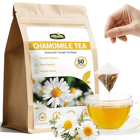 Chamomile Tea Bags, Chamomile Flower Herbal Tea - Sugar-Free, Caffeine-Free, 50 Teabags