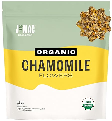 J Mac Botanicals, Organic Chamomile Flowers (1 pound), Certified USDA Organic. Whole Dried Chamomile Flower, Loose Leaf Tea