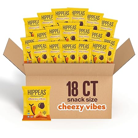 Hippeas Chickpea Puffs, Vegan Nacho Vibes, 0.8 Ounce (Pack of 18), 3g Protein, 2g Fiber, Vegan, Gluten-Free, Crunchy, Plant Protein Snacks