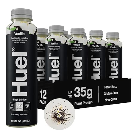 Huel Black Edition Ready-to-Drink | Vanilla Meal Replacement Shake | 35g High Protein Drink | 27 Vitamins & Minerals, Vegan, Gluten Free | Plant Based | High Fiber, Low Sugar | 16.9 Fl Oz, 12 Pack