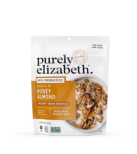 Purely Elizabeth Honey Almond + Probiotics Ancient Grain Granola, Gluten Free & Non-GMO, 8 Ounce(Pack of 6)