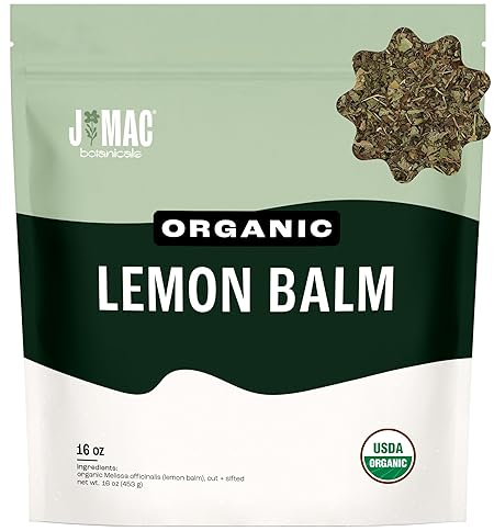 J Mac Botanicals Organic Lemon Balm (16 oz), Loose Leaf Tea, Dried Lemon Balm Tea, herbal Infusion, Lemon balm leaves, melissa officinalis tea, Certified USDA Organic