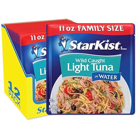 StarKist Chunk Light Tuna in Water, 11 oz Pouch (12 Pack) Ready to Eat Wild Caught Tuna, 19g Protein Per Serving, 80 Calories Per Serving, Gluten Free, Soy Free, Kosher, Perfect for Meals and Snacks