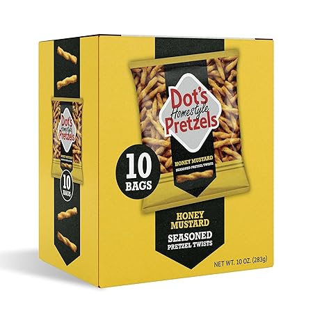 Dot's Pretzels Honey Mustard Seasoned Pretzel Twist Snack, 1oz Individually Sized Bag (10 Count)