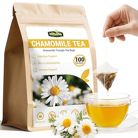 Chamomile Tea Bags 100 Count, Chamomile Flower Herbal Tea with Sugar-Free, Caffeine-Free
