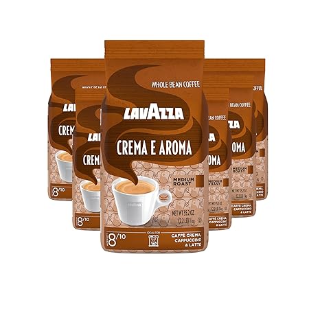 Lavazza Roasted Coffee Beans, Crema E Aroma, 2.20 lbs (Pack of 6)