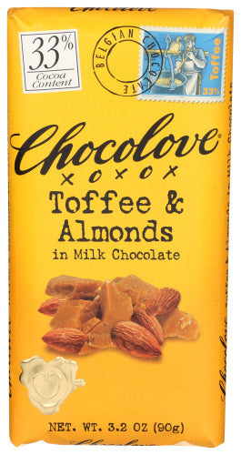 Chocolove 
Choc Bar Mlk Choc Toffee Almnd, 3.2 OZ.