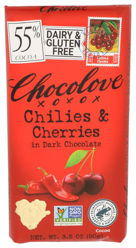 Chocolove 
Choc Bar Chili & Cherry, 3.2 OZ.