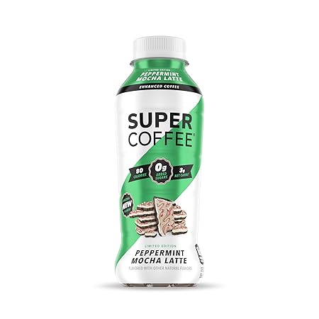 Super Coffee, Keto Protein Coffee (0g Added Sugar, 10g Protein, 80 Calories) [Peppermint Mocha Latte] 12 Fl Oz, 12 Pack | Iced Smart Coffee Drinks - LactoseFree, GlutenFree