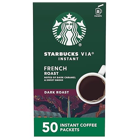 Starbucks VIA Instant Coffee, Dark Roast Coffee, French Roast, 100% Arabica, 1 box (50 packets)