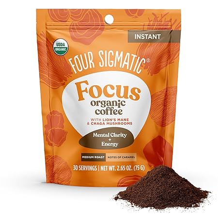 Four Sigmatic Organic Mushroom Coffee | Instant Mushroom Coffee Mix with Lion's Mane, Chaga and Rhodiola for Better Focus and Immune Support | 30 Serving Bag