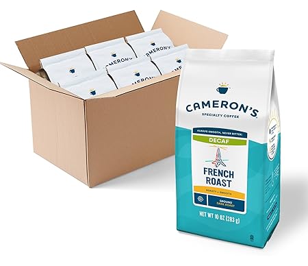 Cameron's Coffee Roasted Ground Coffee Bag, Decaf French Roast, 10 Ounce, Pack of 6 - NEW