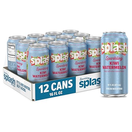 Splash Refresher Sparkling Water, Kiwi Watermelon - 12-Pack, 16 Fl Oz Cans - Flavored Carbonated Seltzer Water with Electrolytes, Zero Sugar & Zero Calories