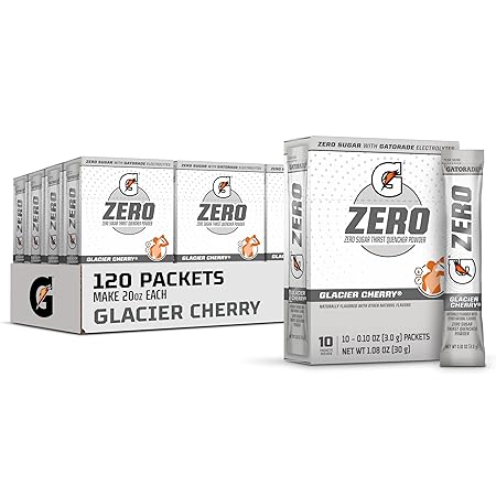 Gatorade G Zero Sports Drink Mix Powder Packets, Glacier Cherry, Electrolyte Powder Drink Mix for Hydration, Zero Sugar, Total 120 Packets