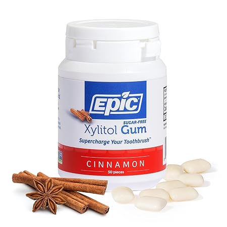 Epic 100% Xylitol Cinnamon Chewing Gum - Sugar Free, Aspartame Free Dental Gum - Supports Oral Health & Fresh Breath - 50 Pieces