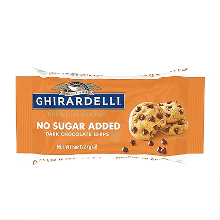 GHIRARDELLI No Sugar Added Dark Chocolate Chips for Baking, Premium Baking Chips, 8 OZ Bag
