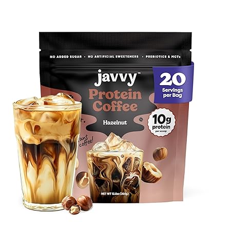 Hazelnut Protein Iced Coffee - Premium Whey Protein & Instant Iced Coffees - 100% Natural Cold Brew Coffee - Zero Artificial Flavors & Sweeteners, 80 mg Caffeine Per Serving, 0g of Sugar, 20 Servings
