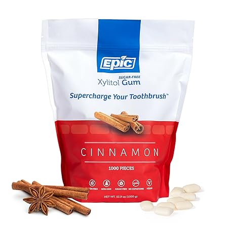 Epic 100% Xylitol Cinnamon Chewing Gum - Sugar Free, Aspartame Free Dental Gum - Supports Oral Health & Fresh Breath - 1000 Pieces