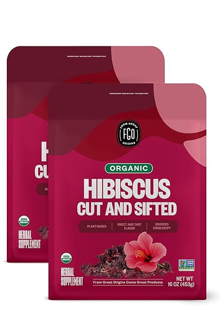 FGO Organic Hibiscus Flowers, Cut and Sifted Loose Tea, 16 Ounce Bulk Resealable Bag (Pack of 2)