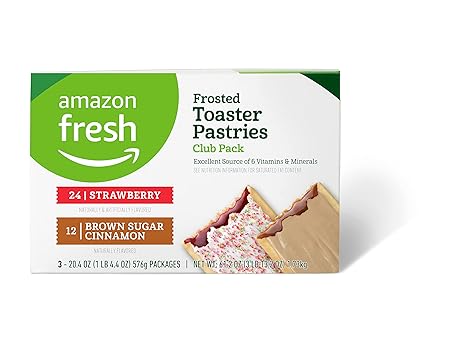 Amazon Fresh Frosted Toaster Pastries Club Pack (24 ct Strawberry & 12 ct Brown Cinnamon Sugar)