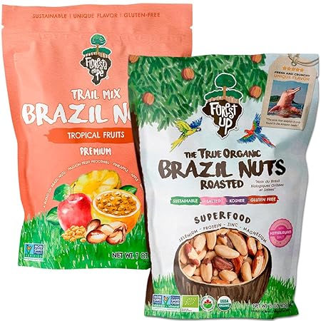 FOREST UP - The True Organic Brazil Nuts (15oz) Roasted & Salted + Tropical Mix (7oz) - Nutrient-Rich Combination | Non-GMO | Fresh | Vegan | Gluten Free | Premium Snacks