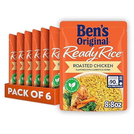 BEN'S ORIGINAL Ready Rice Roasted Chicken Flavored Rice, Easy Dinner Side, 8.8 OZ Pouch (Pack of 6)