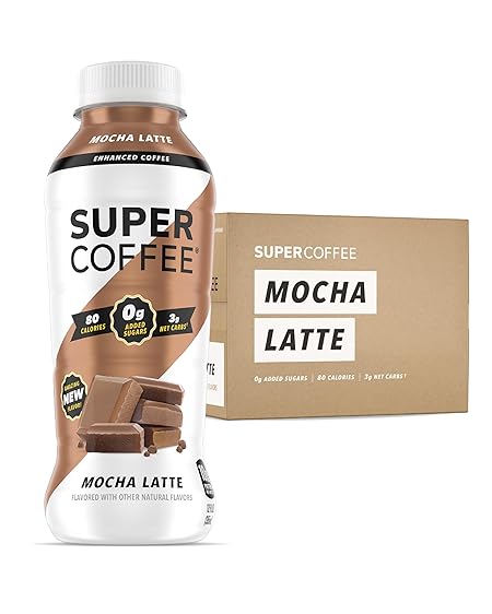 SUPER COFFEE, Keto Protein Coffee (0g Added Sugar, 10g Protein, 70 Calories) [Mocha] 12 Fl Oz, 12 Pack | Iced Smart Coffee Drinks