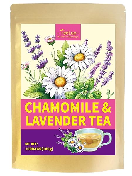 TeeLux Chamomile Lavender Tea Bags, Chamomile & Lavender & Lemon Balm Herbal Tea, Caffeine Free, Soothing & Delightful Aroma, 100 Count