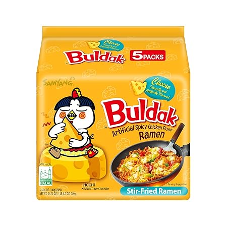 Samyang Buldak Cheese Spicy Hot Chicken Stir-Fried Noodles 4.94oz (Pack of 5)
