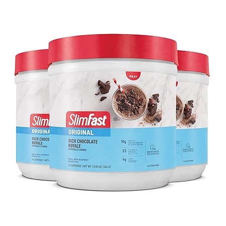 SlimFast Meal Replacement Powder, Original Rich Chocolate Royale, Weight Loss Shake Mix, 10g of Protein, 14 Servings (Pack of 3) (Packaging May Vary)