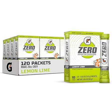 Gatorade G Zero Sports Drink Mix Powder Packets, Lemon Lime, Electrolyte Powder Drink Mix for Hydration, Zero Sugar, Total 120 Packets