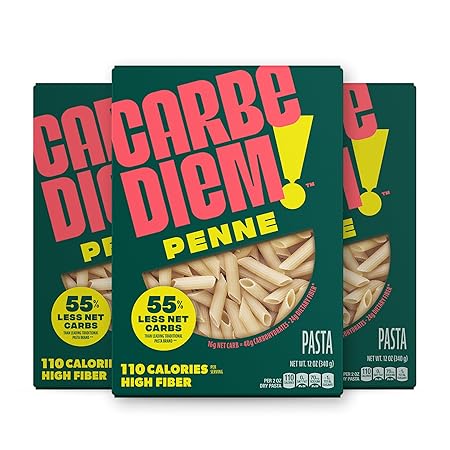 Carbe Diem!, Penne, Lower Net Carb Pasta with Traditional Flavor & Texture, 8 grams of Protein, 55% Fewer Net Carbs & Only 110 Calories Per Serving, Pack of 3