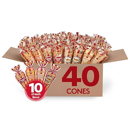 Popcornopolis Gourmet Popcorn Mini Cones Variety Pack – 10 Each of Zebra, Cheddar Cheese, Caramel & Kettle Corn Popcorn, Great for Gifting, Parties & Snacks, (40-Count Case)