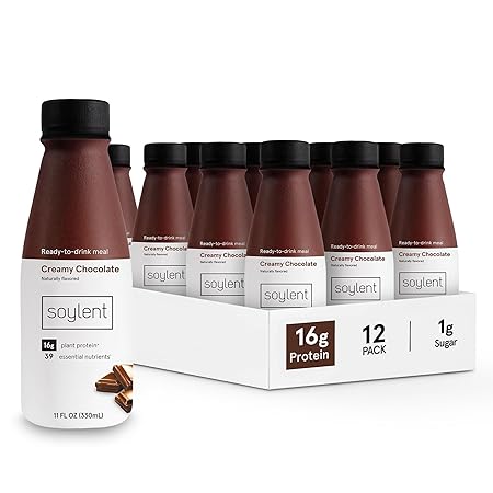 Soylent Chocolate Meal Replacement Shake, Contains 16g Complete Vegan Protein, Ready-to-Drink, 11oz, 12 Pack